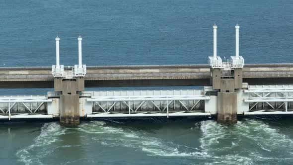 Sea Water Rushing Through a Storm Surge Barrier