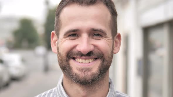 Close up of  Smiling Beard Casual Man, Outdoor