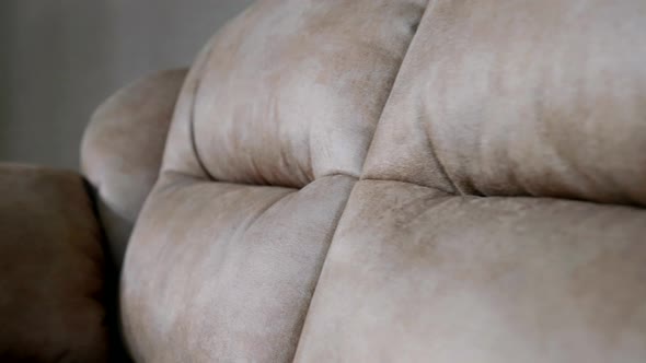 Exclusive Leather Grey Sofa for House or Office Closeup View of Luxury Couch in Furniture Shop