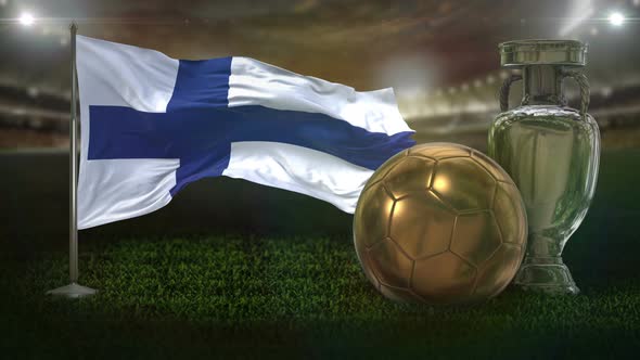 Finland Flag With Football And Cup Background Loop