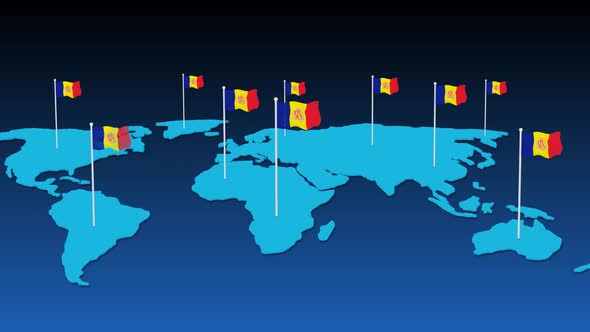 Andorra Flag Fly Animated On Planet Earth Map