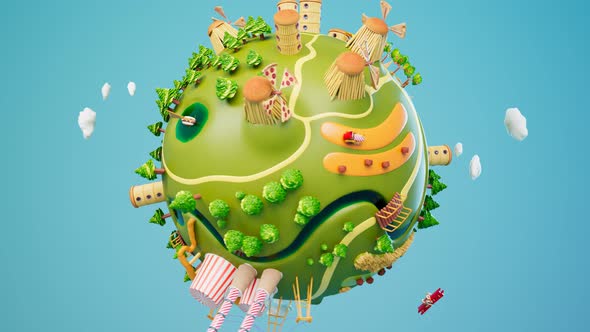 Beautiful planet made of fast food and sweets.A wonderful world of tasty snacks