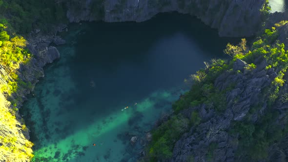 Twin Lagoon Lake in Coron, Palawan, Philippines. Mountain and Sea