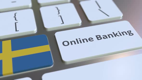 Online Banking Text and Flag of Sweden on the Keys