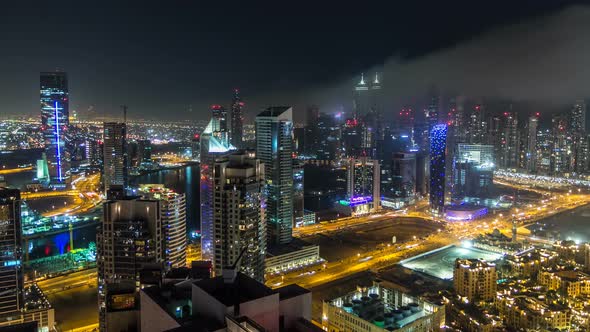 Scenic Aerial View of a Big Modern City at Night Timelapse