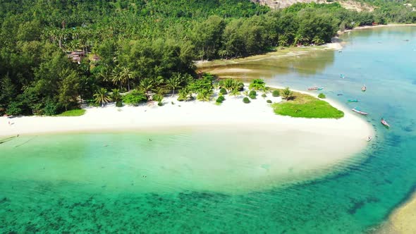 Aerial sky of tranquil bay beach lifestyle by blue sea and white sand background of journey near sur