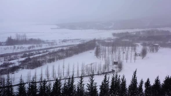 Misty Winter Landscape In Westfjords Iceland - aerial shot