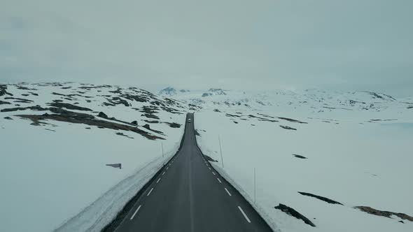 Drone Shot of Camper RV on Winter Mountain Road