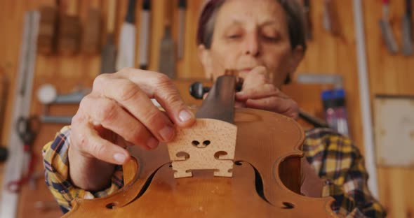 Female luthier at work in her workshop