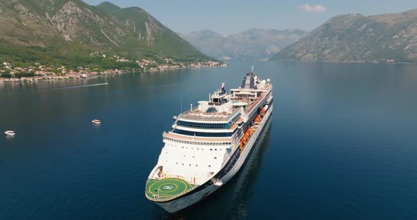 cruise liner with helipad from drone