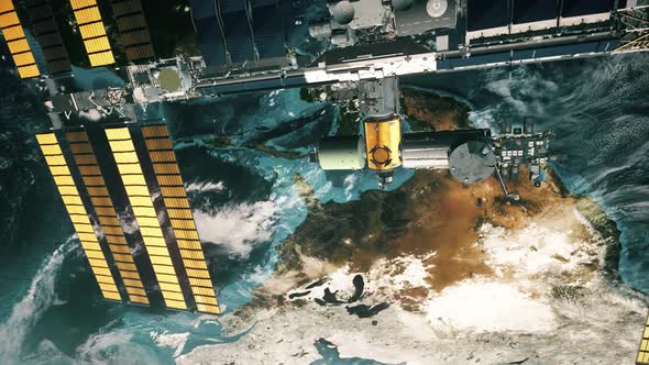 International Space Station with Yellow Solar Panels