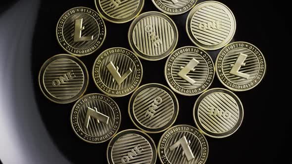 Rotating shot of Bitcoins (digital cryptocurrency) - BITCOIN LITECOIN 268