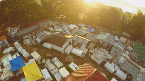 Aerial View of the Cemetery Early in the Morning at Dawn in the City of Coron