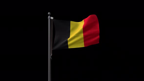 Belgium Flag On Flagpole With Alpha Channel 4K