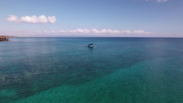 Drone  Aerial Footage Protaras Cyprus Sea Boat Yacht Ocean Turquoise Coast Beach Vacation