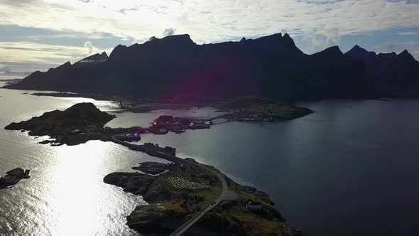 Lofoten Islands and Beach Aerial View in Norway