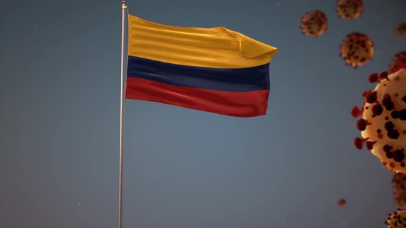 Colombia Flag With Corona Virus Attack 4K