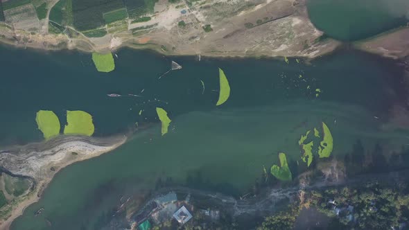 Aerial view of the Kaliganga river in Dhaka, Bangladesh.