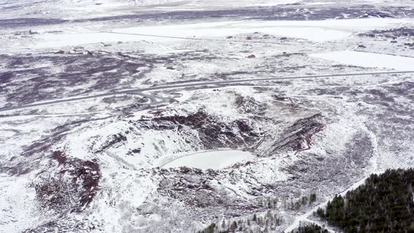 Snowy Kerid Crater on the Golden Circle of Iceland Seen From the Air