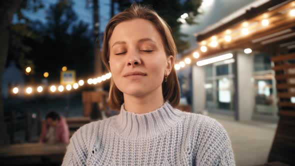 Portrait Beautiful Young Woman Smiling Looking at Camera with Happy Emotion Enjoying Successful