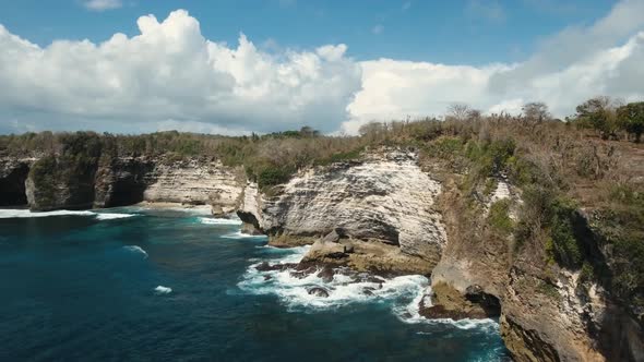 Seascape Cliffs, Sea and Waves at Nusa Penida, Bali, Indonesia