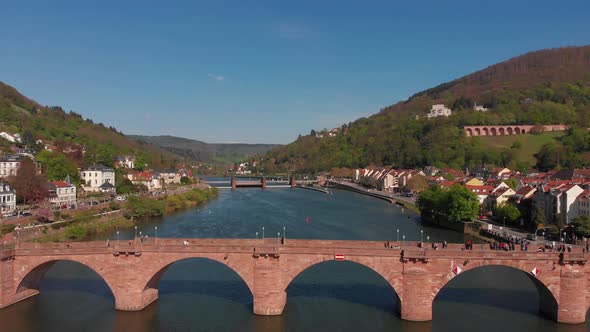 Beautiful top view of the Heidelberg castle and the old part of the city.