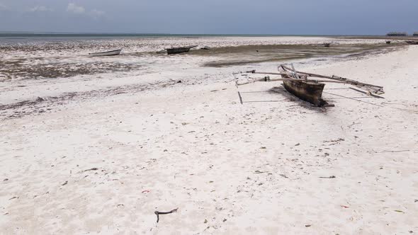 Shore of Zanzibar Island Tanzania at Low Tide Slow Motion