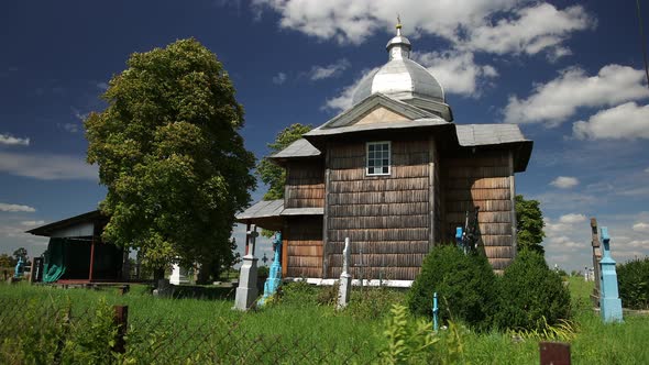 Ancient Wooden Orthodox Church of Transfiguration in Village Ukraine