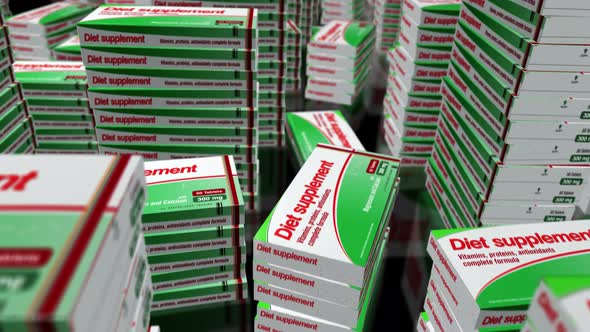 Diet supplement pills in box packs loop