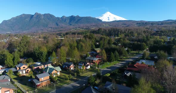 Aerial Above Pucon Chile Volcano Background