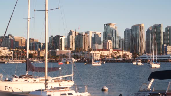 Yachts in Marina Downtown City Skyline San Diego Cityscape California USA