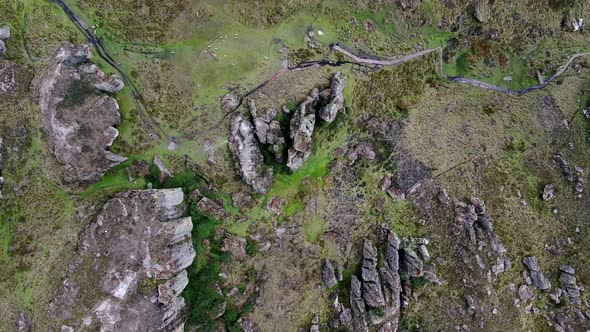 Topdown Of Rugged Mountains With Ancient Rock Formations At Cumbemayo, Cajamarca In Peru. Aerial
