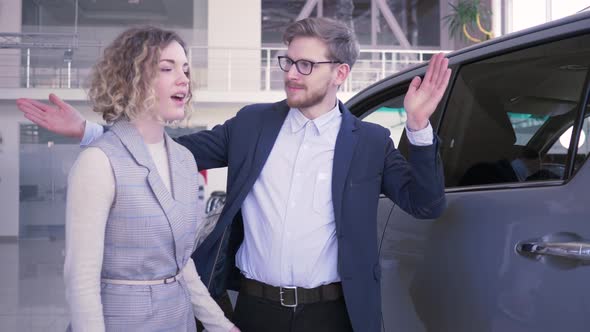 Give Gift Car, Generous Male Makes Surprise To Beloved Female with Eyes Closed and Gives Automobile