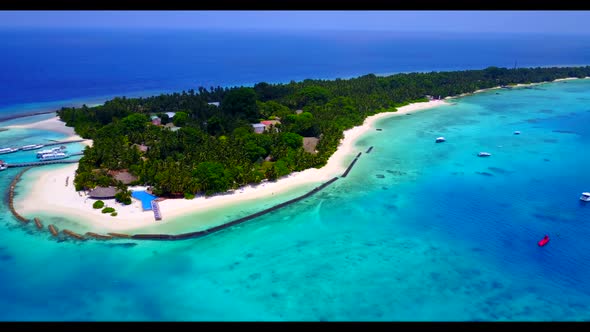 Aerial drone nature of paradise shore beach adventure by blue ocean and bright sand background of a 