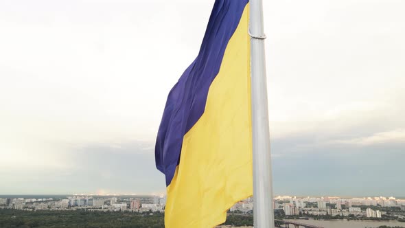 Kyiv - National Flag of Ukraine By Day. Aerial View. Kiev