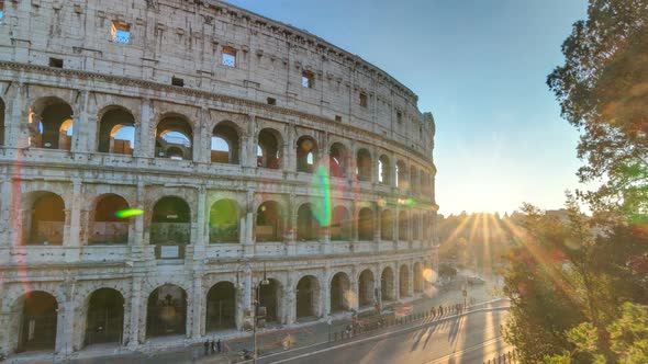 Amphitheater Colosseum View at Sunset Timelapse Top View