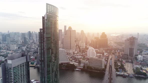 4k Aerial city view of Bangkok downtown, Flying over Bangkok, Thailand.