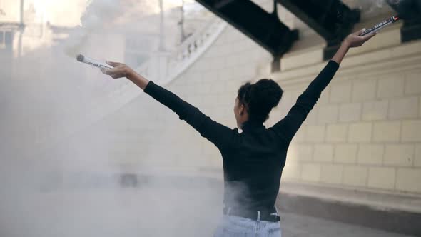 Young Slim Afro Woman in Fog