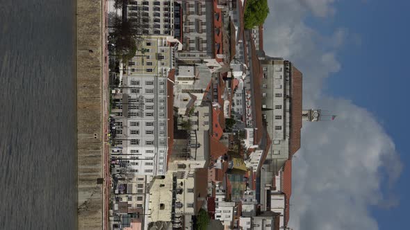 Vertical video - Cityscape view of Coimbra city  and Mondego river