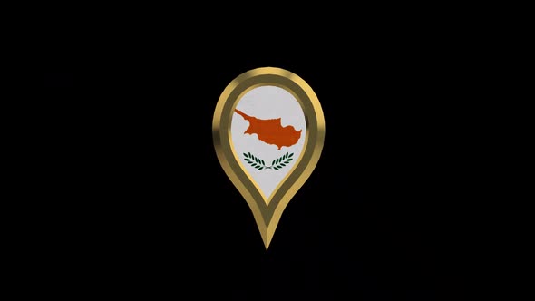 Cyprus Flag 3D Rotating Location Gold Pin Icon