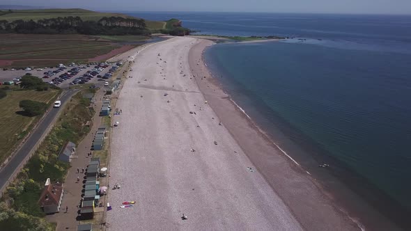An aerial view of the pebble beaches of Budleigh Salterton, a small town on the Jurassic Coast in Ea