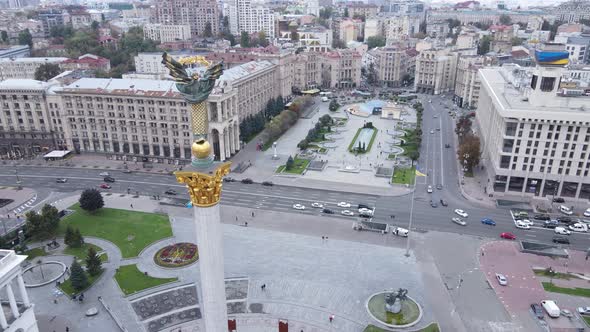 Kyiv, Ukraine in Autumn : Independence Square, Maidan. Aerial View