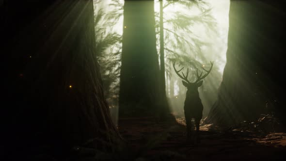 Beautiful Deer in the Forest with Amazing Lights at Morning