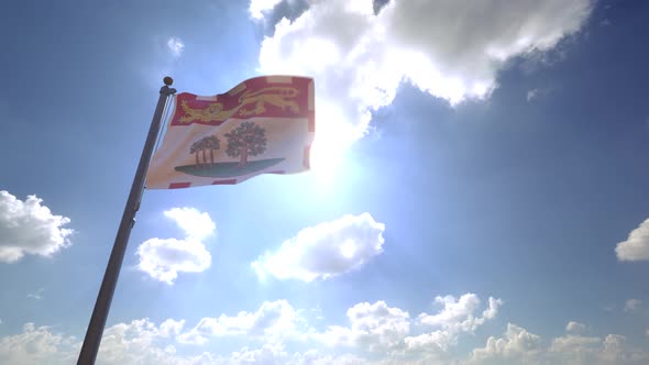 Prince Edward Island Flag on a Flagpole V4 - 4K