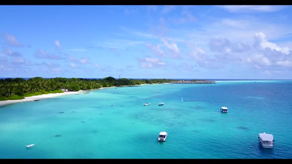 Aerial top down nature of marine shore beach time by turquoise sea with white sand background of a p