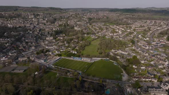 Matlock Town Derbyshire England Aerial View Winter-Spring Season Panning Shot