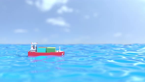Toy Container Ship Moves at Sea