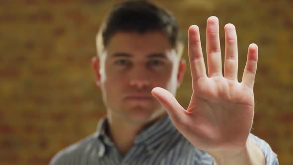 Man using interactive touchscreen