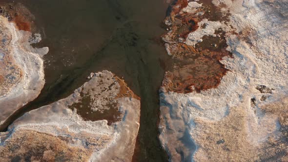 Drone Over Winter Landscape And River