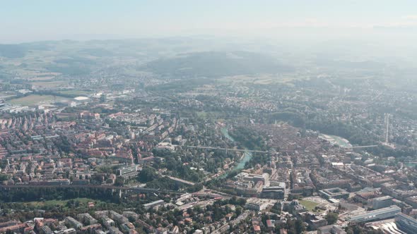 Slider drone shot over central Bern historical Swiss capital city